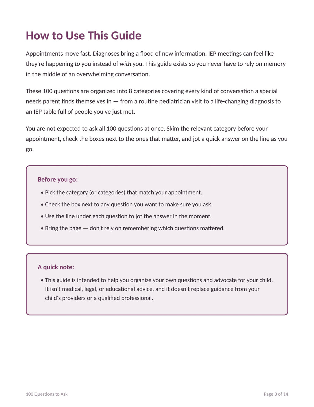100 Questions to Ask — The Special Needs Parent's Guide to Appointments, Diagnoses & IEP Meetings