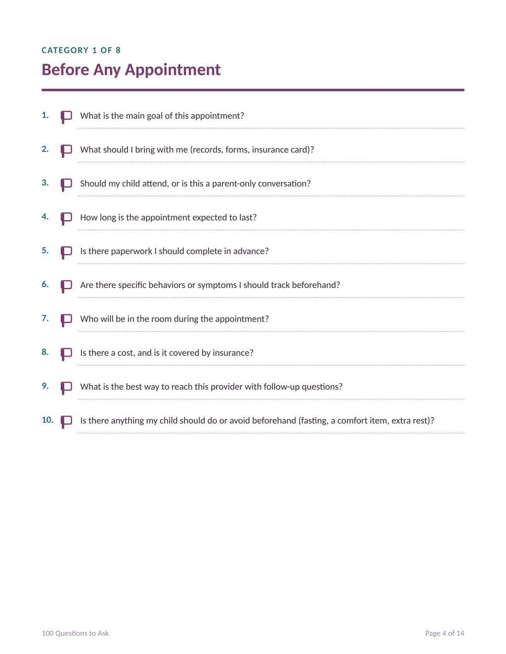 100 Questions to Ask — The Special Needs Parent's Guide to Appointments, Diagnoses & IEP Meetings