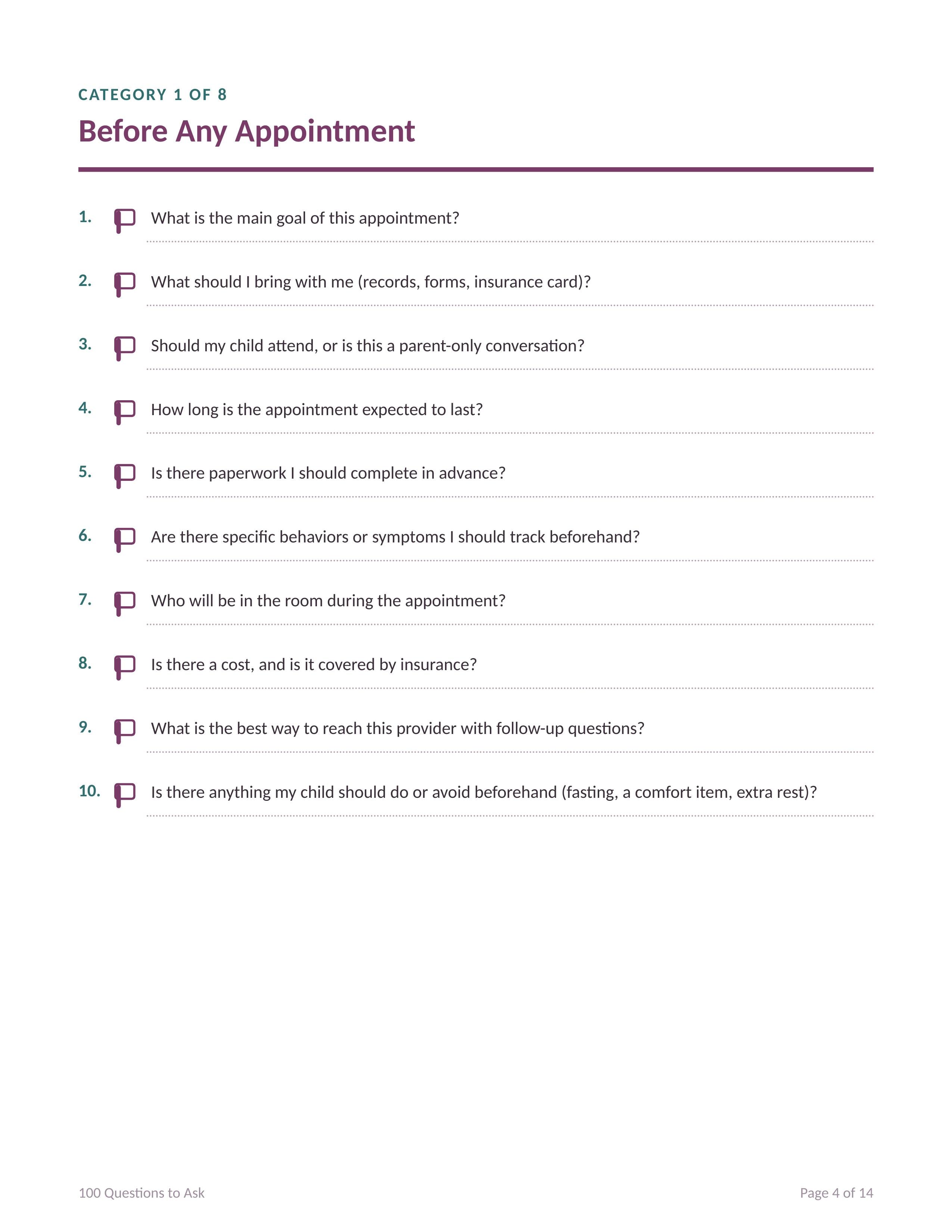100 Questions to Ask — The Special Needs Parent's Guide to Appointments, Diagnoses & IEP Meetings