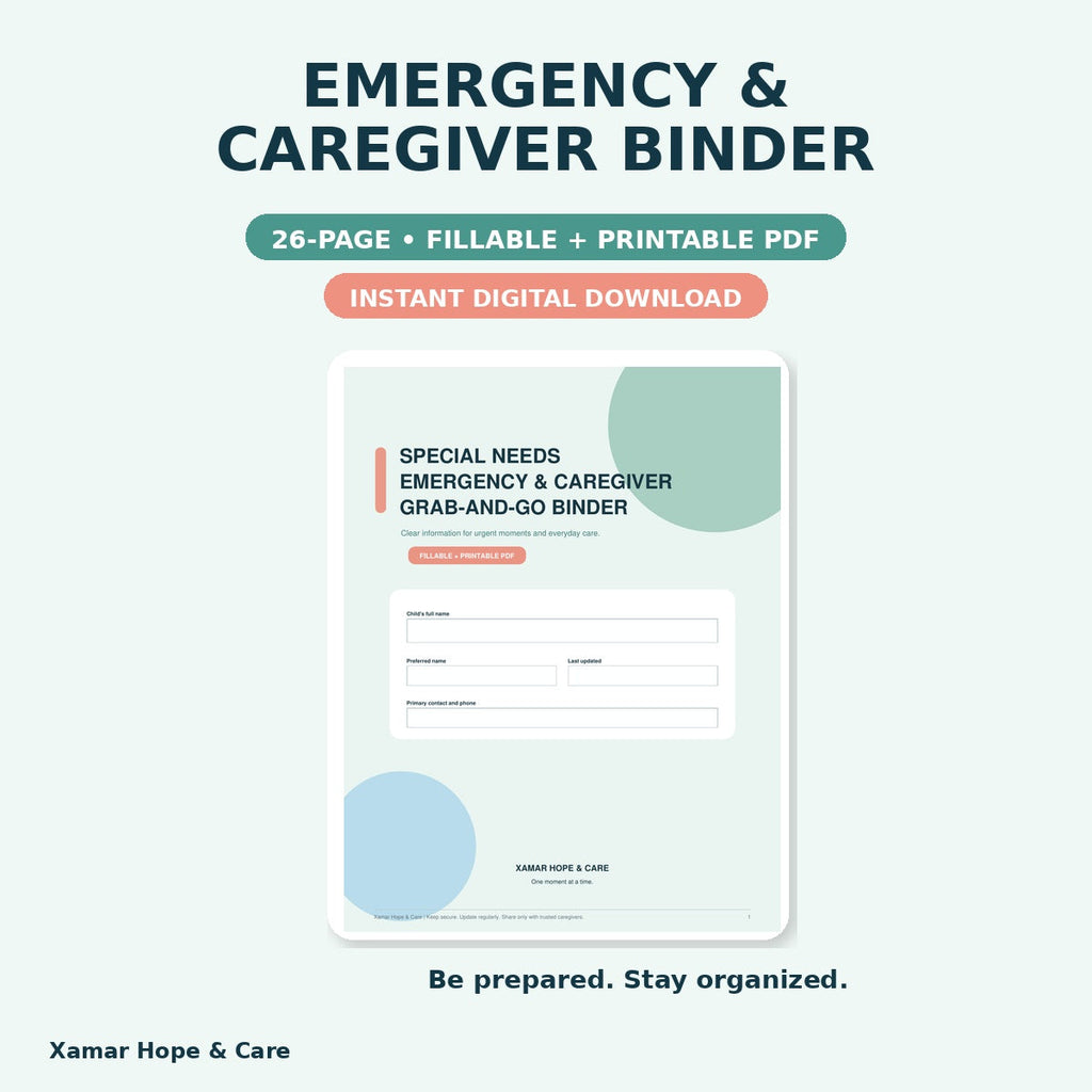Emergency and Caregiver Binder fillable printable PDF cover