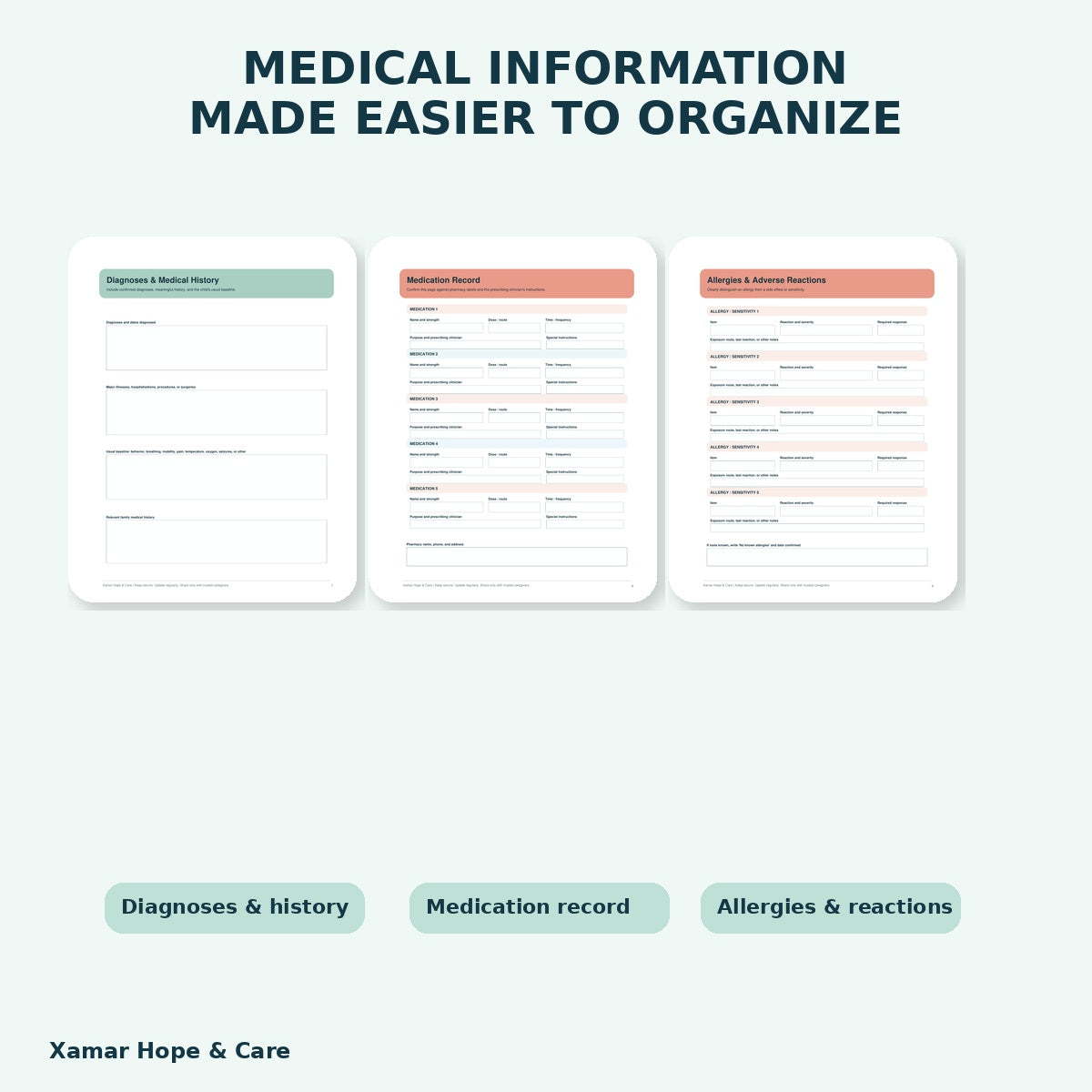 Emergency and Caregiver Binder medical organizer pages