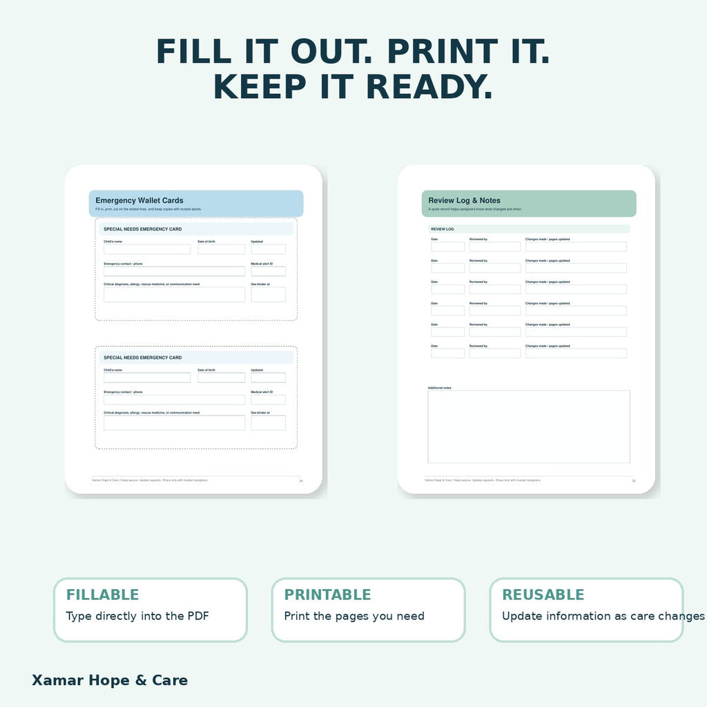Emergency and Caregiver Binder fillable printable instant digital download