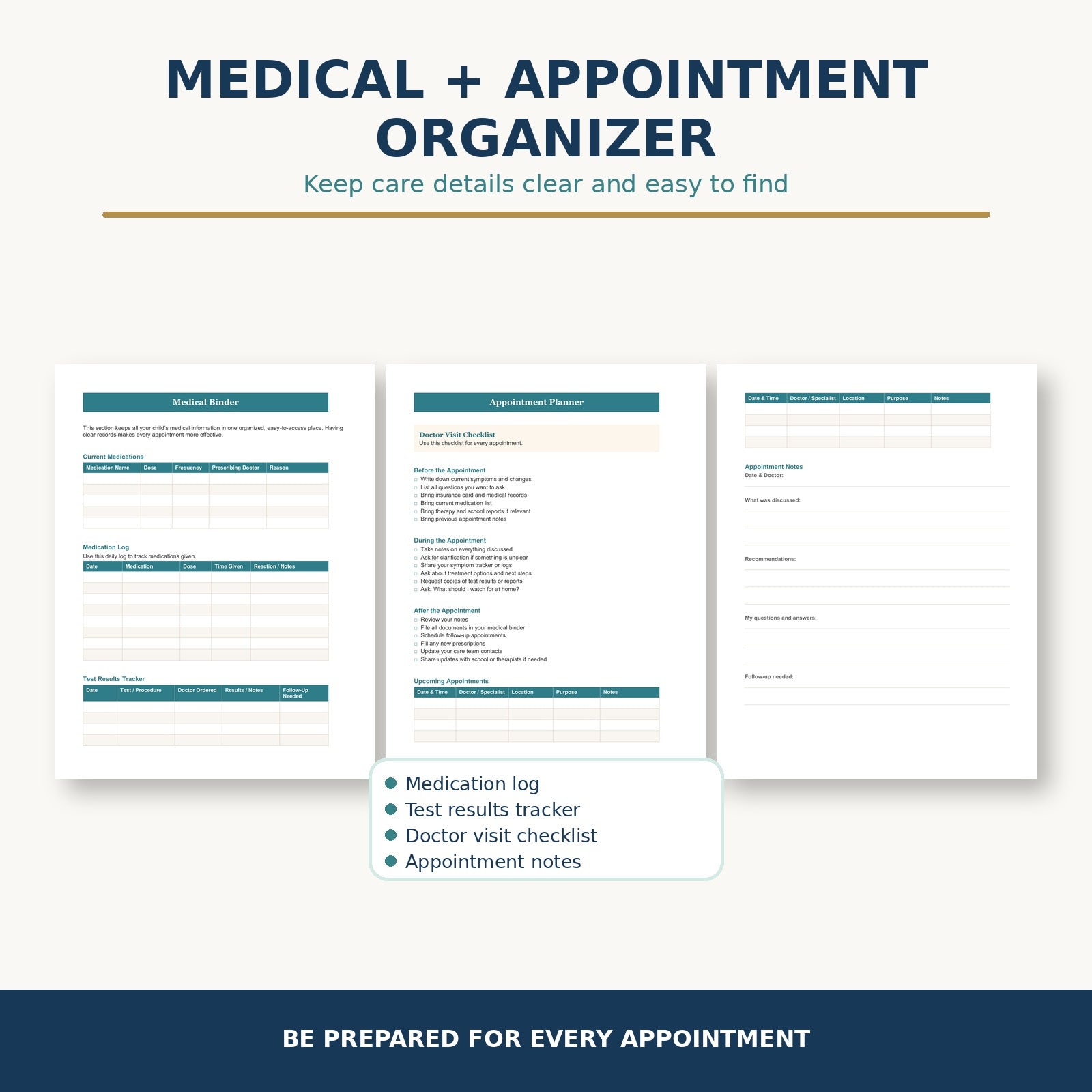 The Hope and Care Planner medical binder and appointment organizer pages
