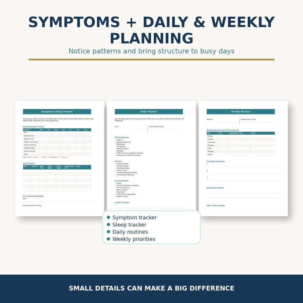 The Hope and Care Planner symptom sleep daily and weekly planning pages