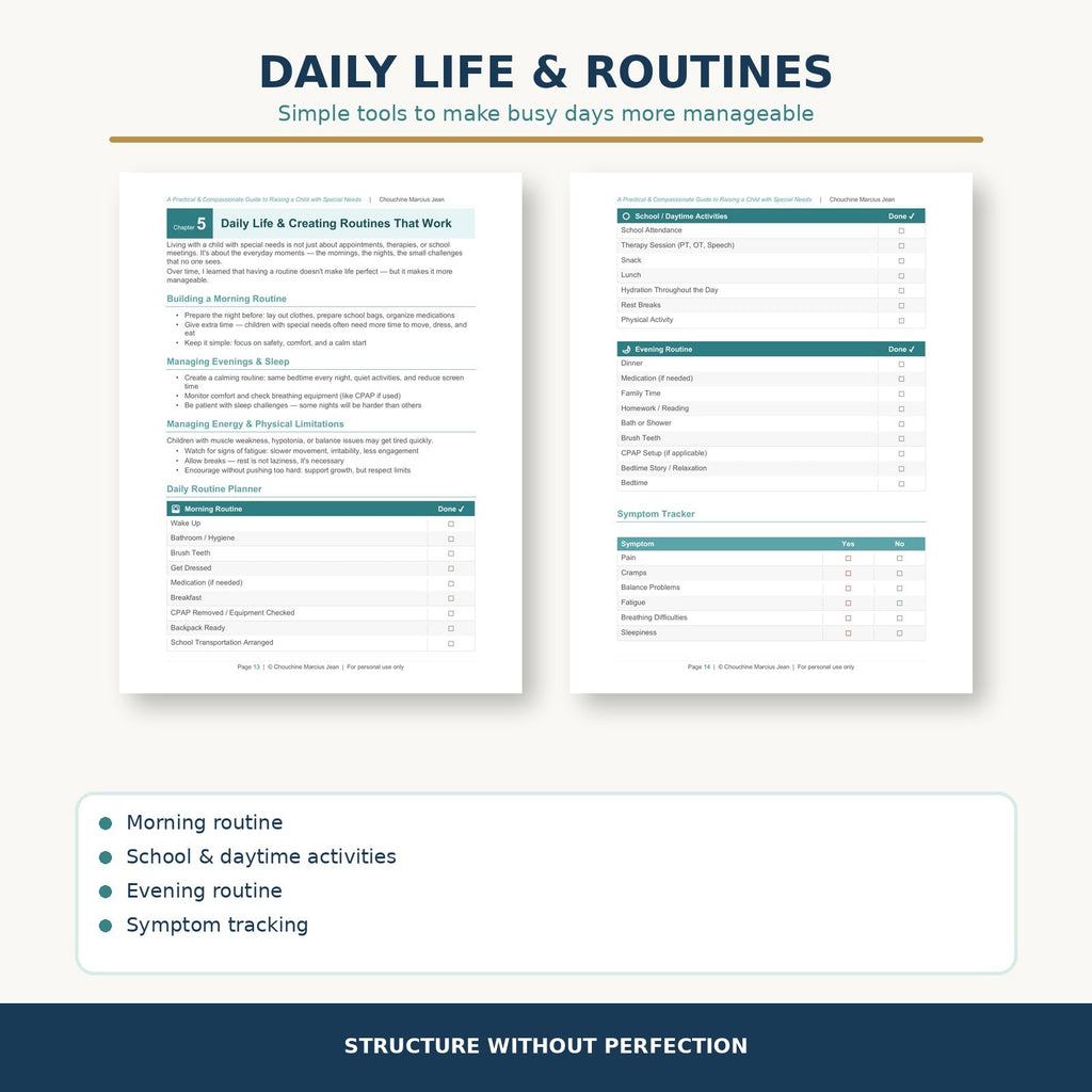 Special needs parenting guide daily routines and symptom tracking pages