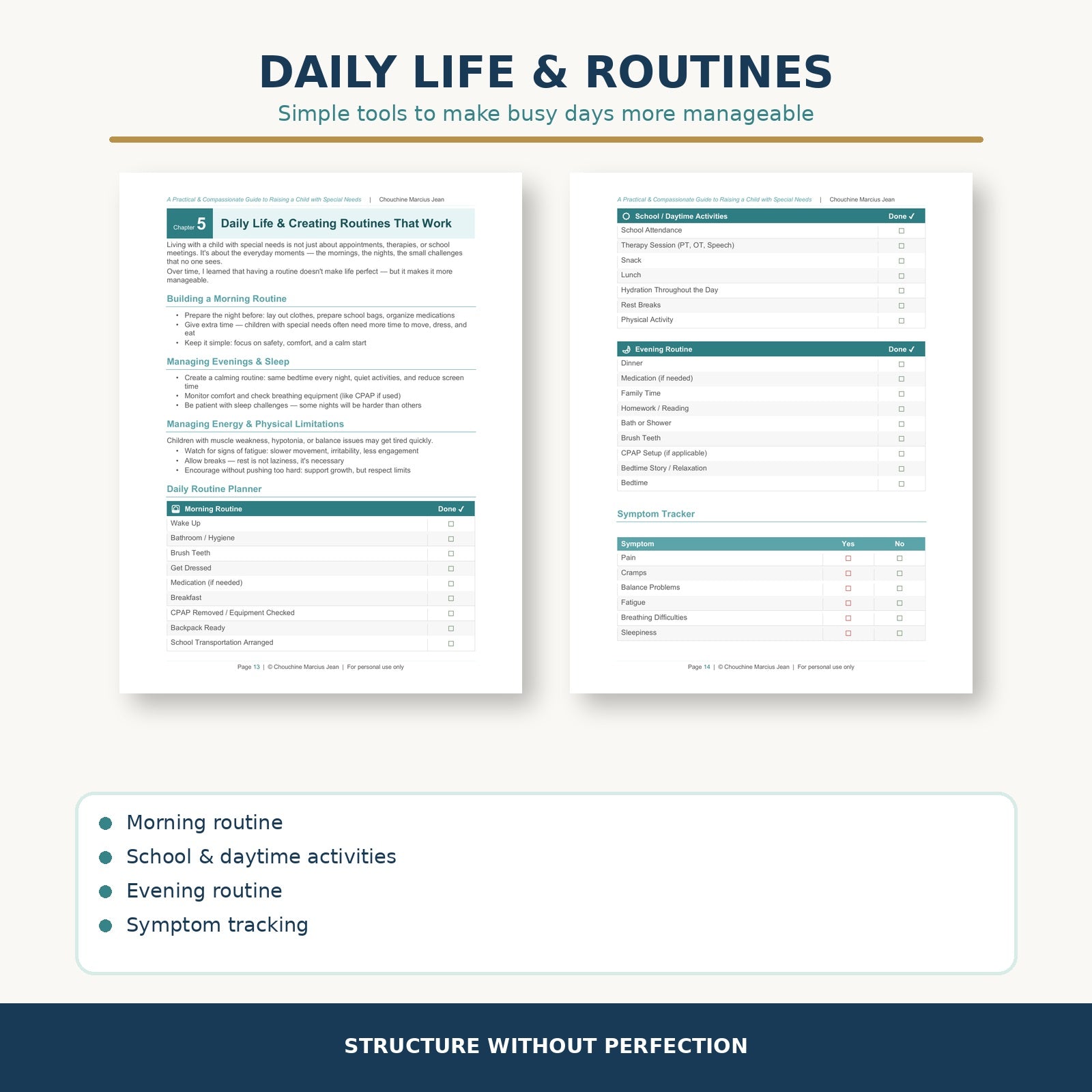 Special needs parenting guide daily routines and symptom tracking pages