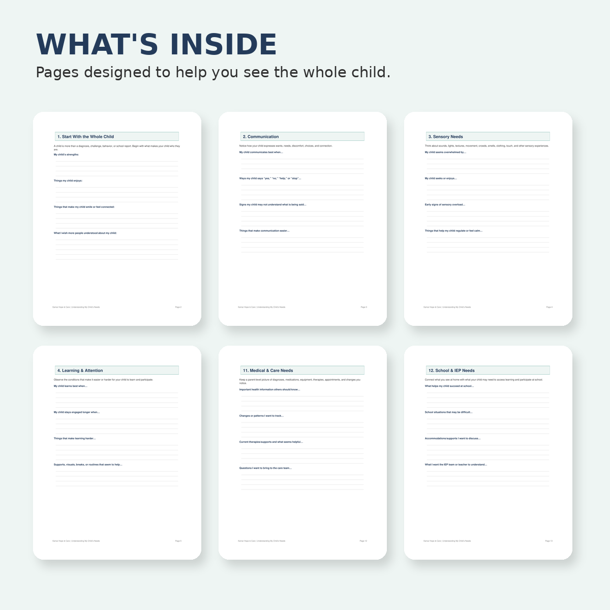 What's inside the Understanding My Child's Needs parent workbook